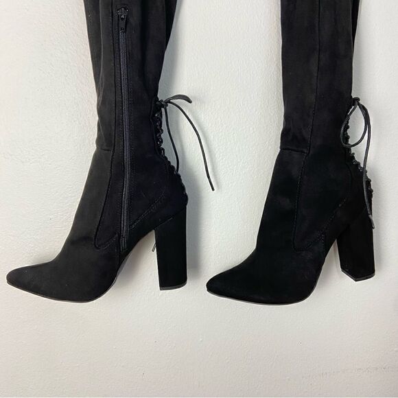 Shoe Dazzle Ivona Black Micro Suede Over the Knee Boots Grunge Streetwear Sz 8.5 - Picture 10 of 11
